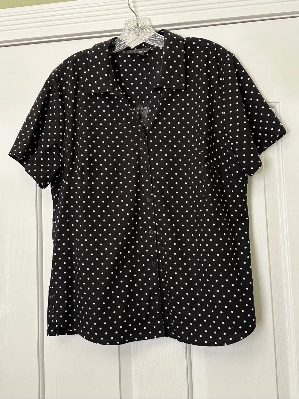 Erika Black Button-Down Shirt with White Polka Dots